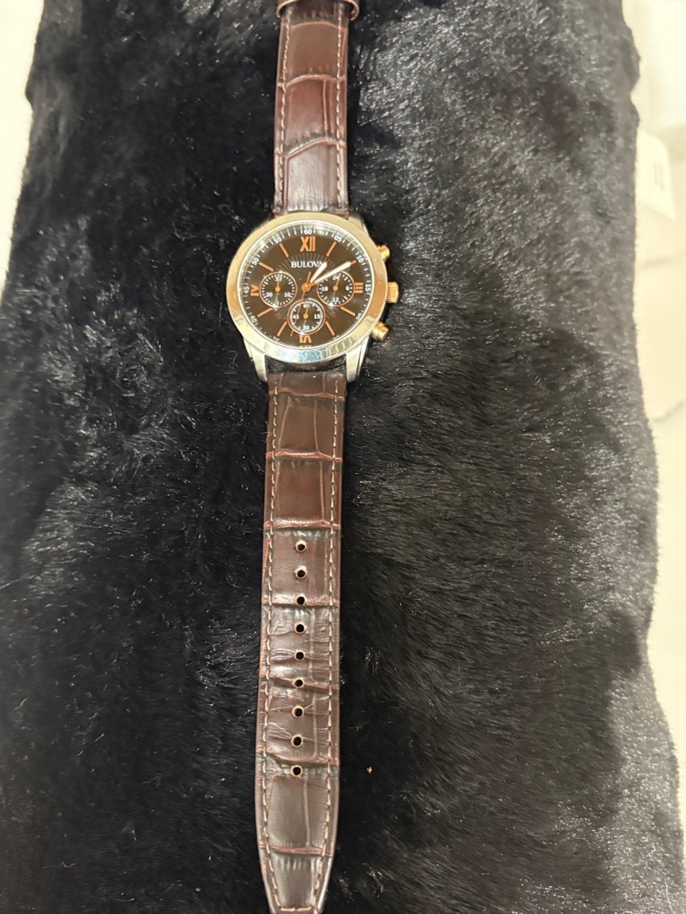 Bulova Brown Leather Strap Chronograph Watch with Gold Accents